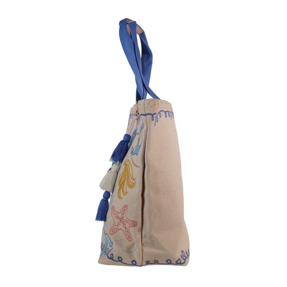 Spartina 449 Cotton Canvas Beach Tote – Overboard | Nautical Mermaid Print - NWT - Picture 4 of 8